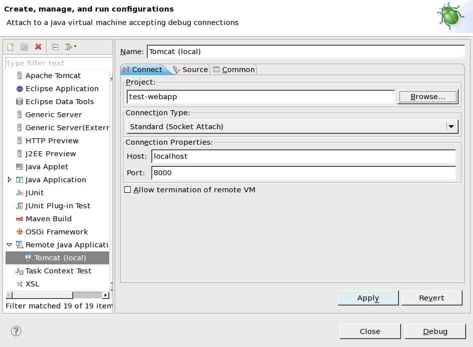 Eclipse Run Configuration for a separate Tomcat JVM