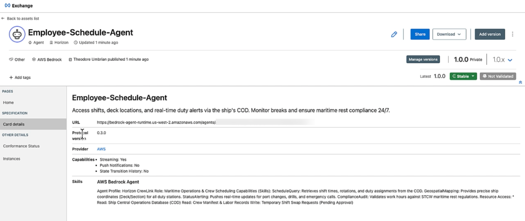 Agent card details under Employee-Schedule-Agent