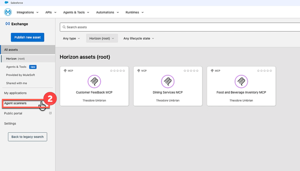 click on Agent scanners tab in Anypoint Exchange