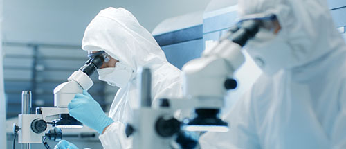 pharma researchers with microscope