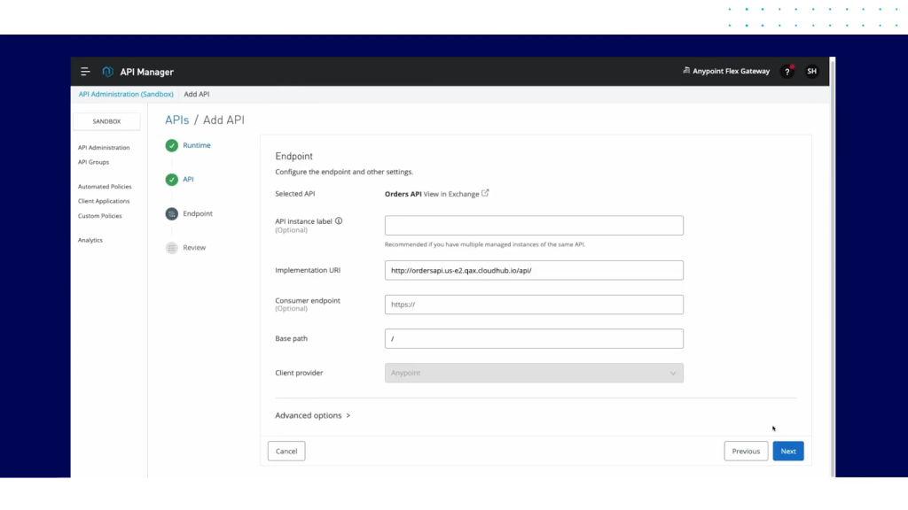 A screenshot of the Endpoint screen in API Manager