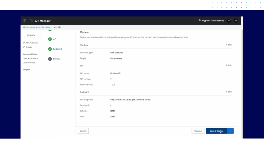 A screenshot of the review window in API Manager