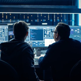 Two people looking at a computer screen